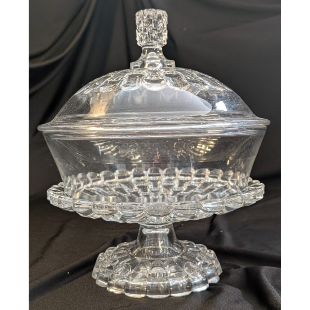 Vintage Indiana Glass Lidded Dish With Pedestal
